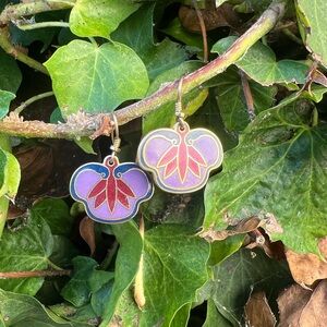 Chic Gold and Purple Floral Enamel Earrings